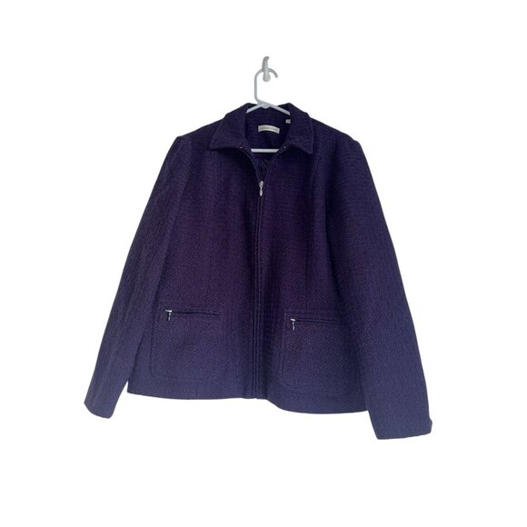 Coldwater Creek Textured Boucle Full Zip Jacket Women Size 14 Purple Long Sleeve - Picture 1 of 6